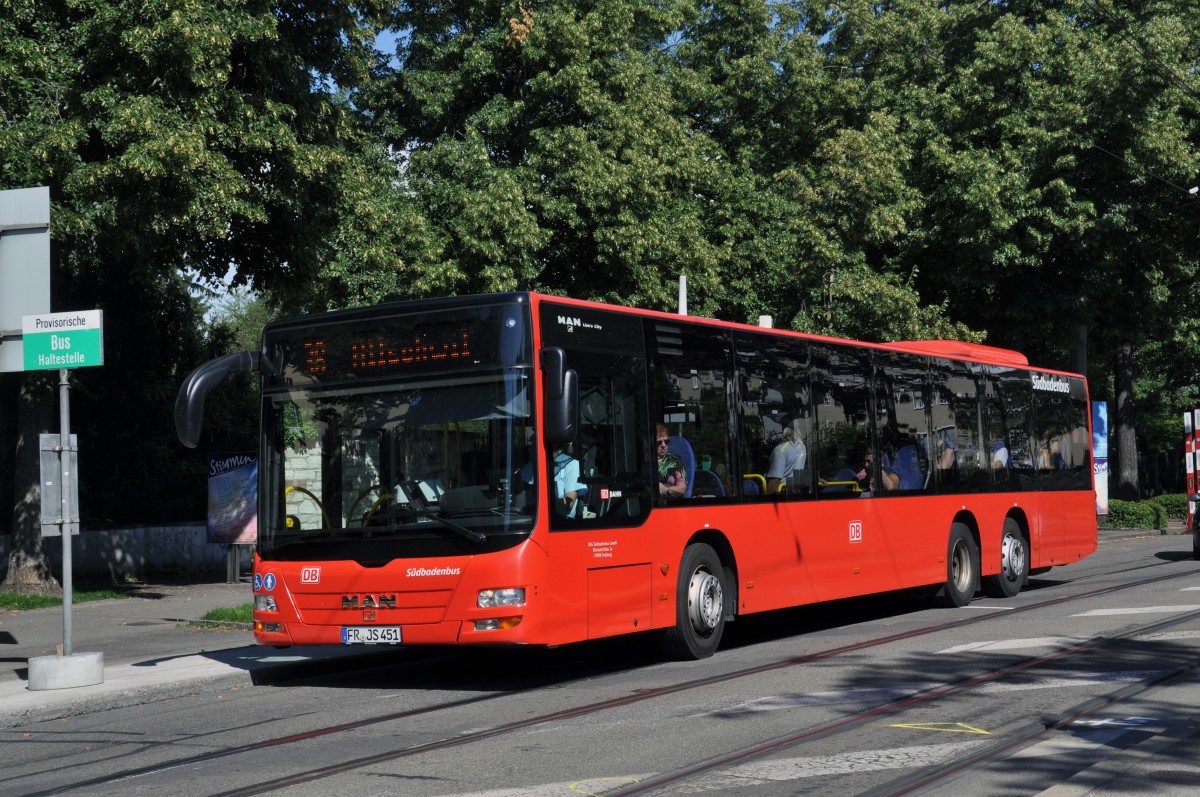 MAN Lions City von Südbadenbus AG auf der Linie 38 an der Haltestelle Felix Platter Spital. Die Aufnahme stammt vom 17.07.2014.