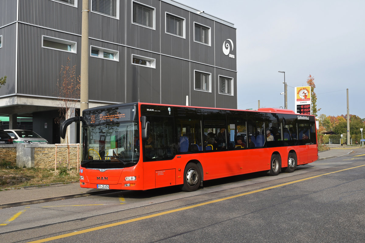 MAN Lions City von Südbadenbus, auf der Linie 38, bedient die Haltestelle Rankstrasse. Die Aufnahme stammt vom 23.10.2018.