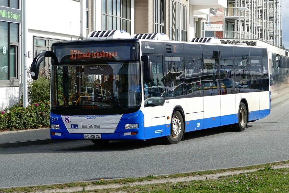 MAN Lion's City ,Wagen '317' der Rostocker Straßenbahn (RSAG) auf der Linie 37. Warnemünde im September '17