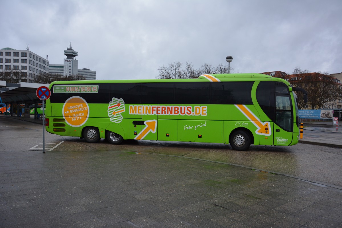 MAN Lion's Coach (MeinFernbus) unterwegs am 10.01.2015 Richtung München. Aufgenommen am ZOB in Berlin.
