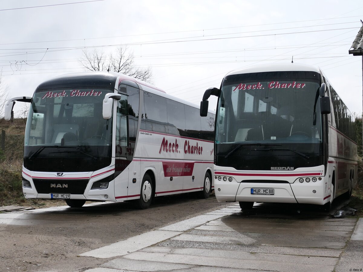 MAN Lion's Coach und Neoplan Tourliner von Meck. Charter aus Deutschland in Waren am 29.03.2020