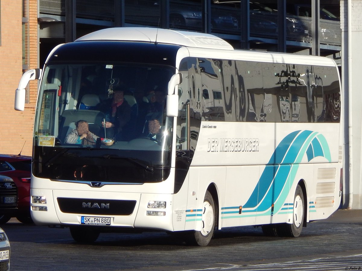MAN Lion's Coach von Personennahverkehrsgesellschaft Merseburg-Querfurt mbH aus Deutschland im Stadthafen Sassnitz am 01.01.2018