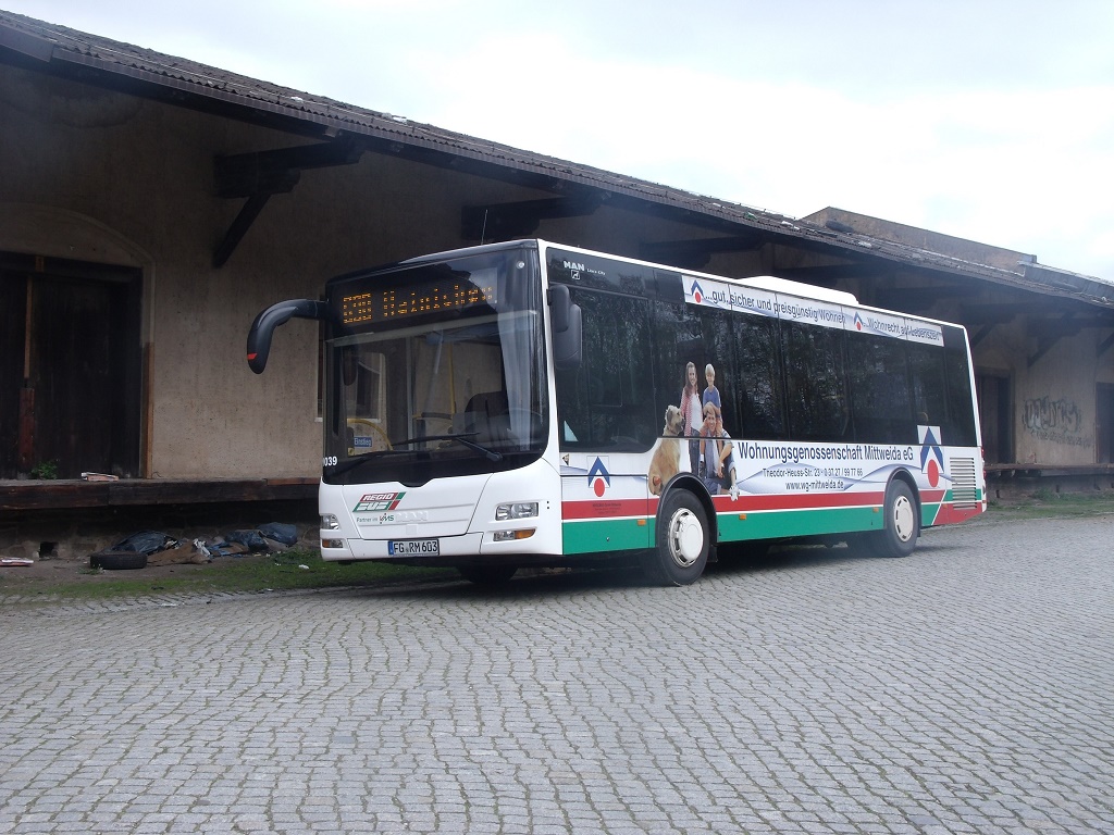 MAN MN 223.2 Lion´s City M - FG RM 603 - Wagen 1039 - in Nossen, am alten Bahnhof - am 21-April 2016