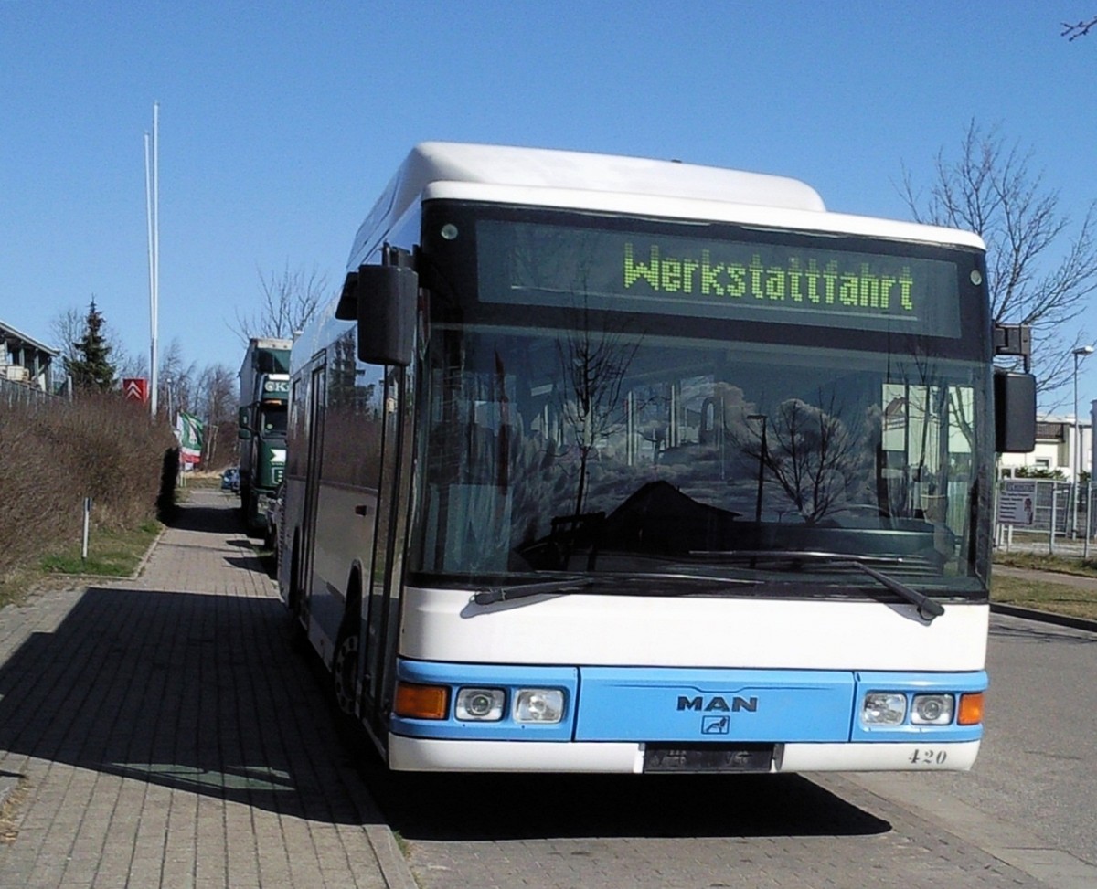 MAN Niederflurbus 2. Generation (Vorserie) ex Wernigerode im Gewerbegebiet Sassnitz am 31.03.2012