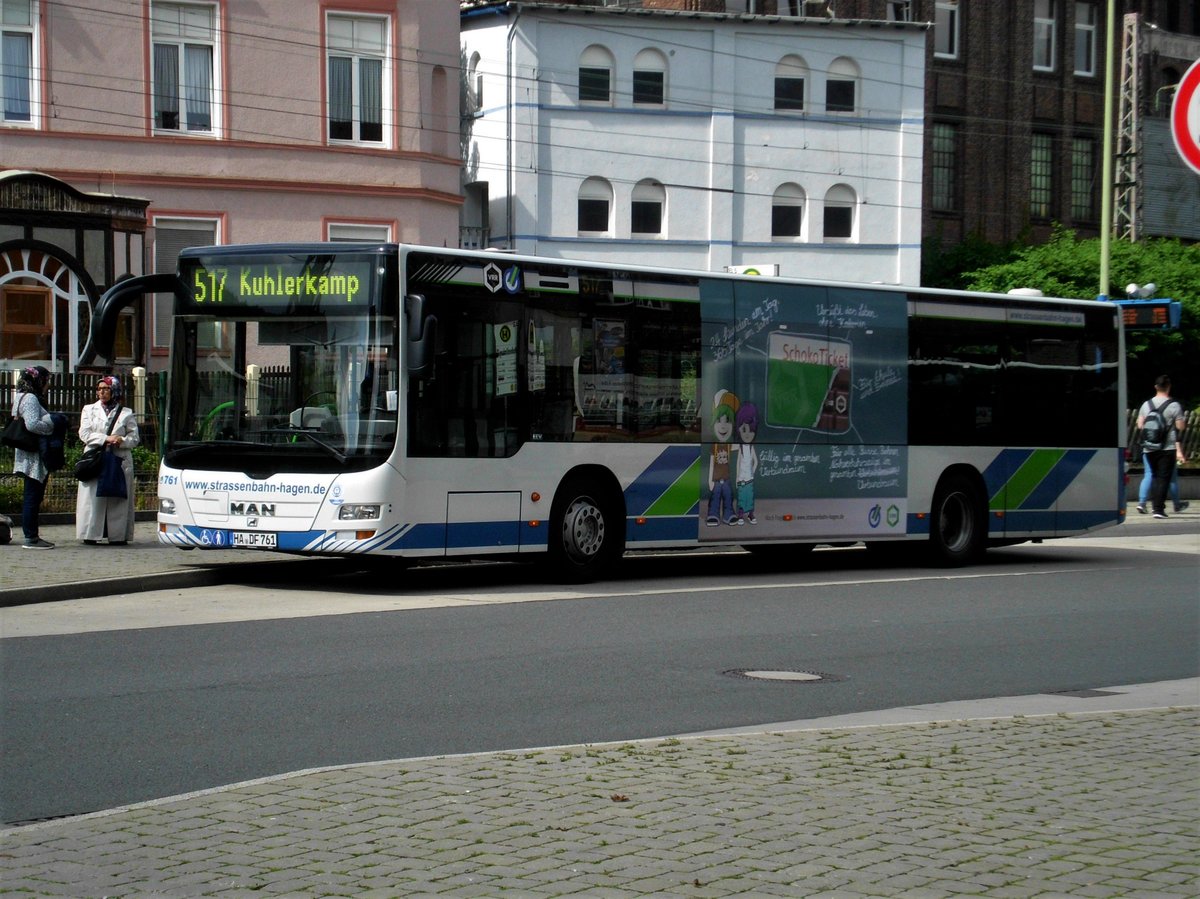 MAN Niederflurbus 3. Generation (Lion's City) auf der Linie 517 nach Wehringhausen Kuhlerkamp am Bahnhof Hohenlimburg.(13.07.2017) 
