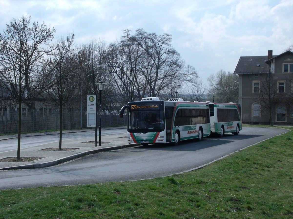 MAN NM 223.2 Lion´s City M - FG RM 618 - Wagen 1618 und Göppel G 10 - FG RM 258 - Wagen 1258 - in Penig, Bahnhof - am 27-März-2014