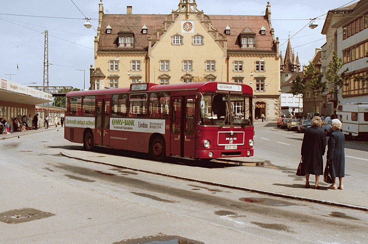MAN S�240 der DB, Linie 3, in Lindau am 9. Juni 1984. Kennzeichen DB 26 954.