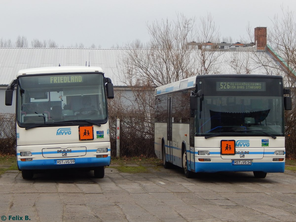 MAN ÜL 313 und MAN SÜ 283 der MVVG in Neubrandenburg am 23.12.2016