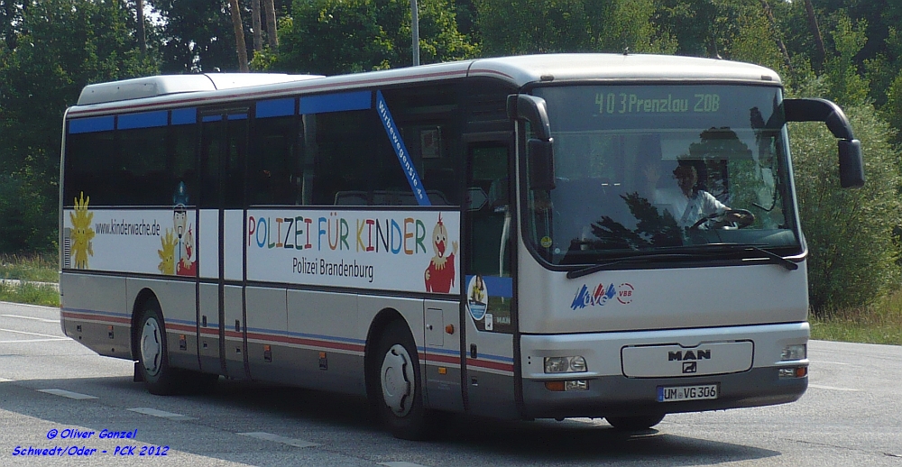 MAN ÜL 313, Wagennummer 306, der Uckermärkischen Verkehrsgesellschaft mbH, 2012 beim PCK Schwedt/Oder.