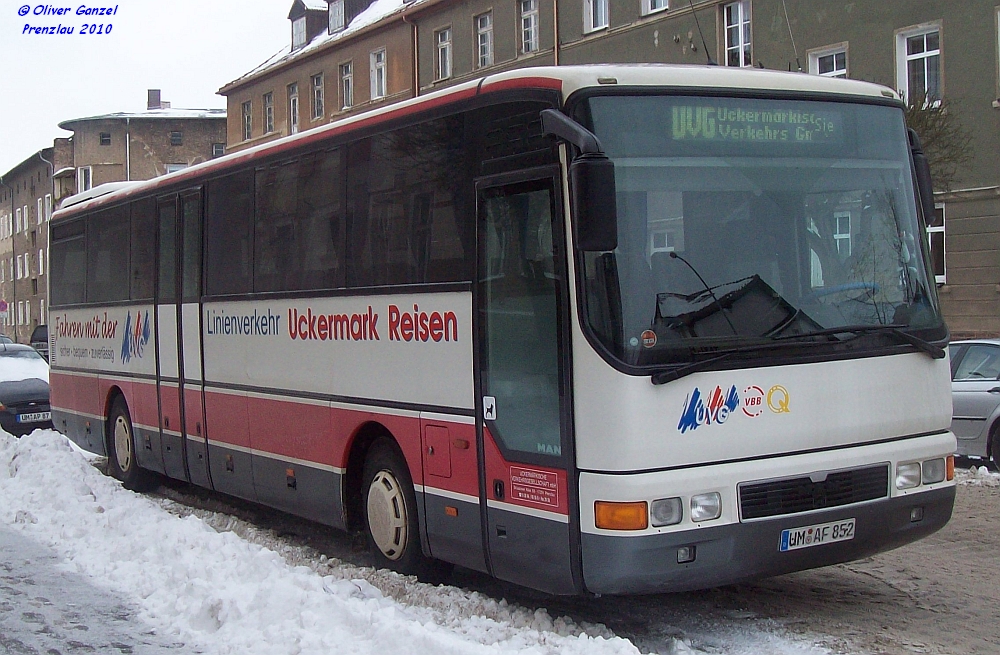 MAN ÜL 313, Wagennummer 852, der Uckermärkischen Verkehrsgesellschaft mbH, 2010 in Prenzlau.