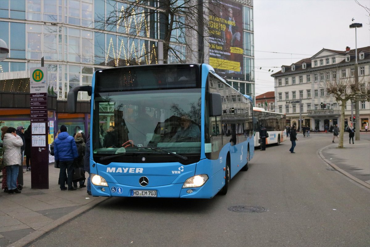 Mayer GmbH Omnibusbetrieb Mercedes Benz Citaro 2 in VRN Lackierung am 15.12.18 in Heidelberg Bismarckplatz