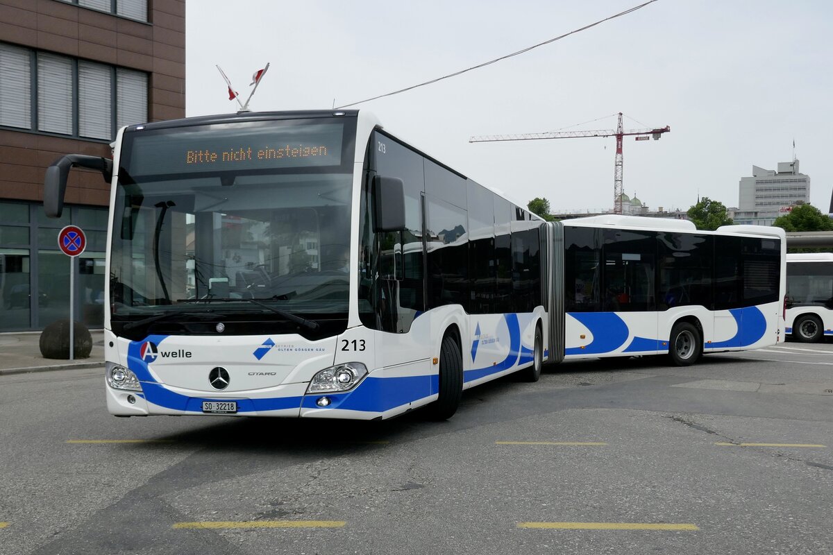 MB C2 G Nr. 213 der BOGG als Shuttle vom SBB Werk am 22.5.22 bei der Ankunft beim Bahnhof Olten.