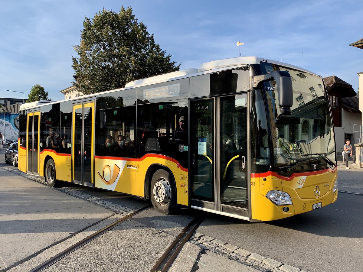 MB C2 hybrid '11605' vom PU Eurobus Häfliger, Sursee am 13.9.21 bei der Abfahrt beim Bahnhof Sursee.