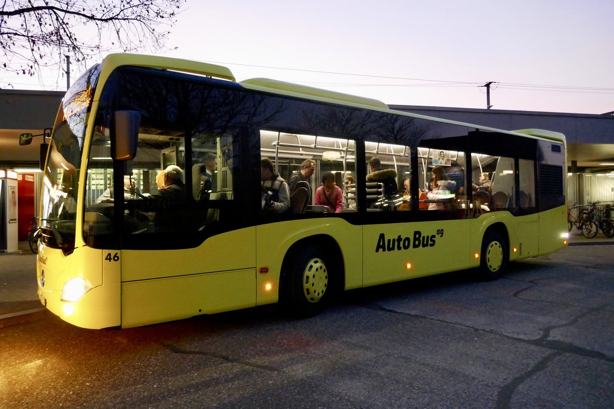 MB C2 K 46 der Auto Bus AG am 20.2.19 beim Bahnhof Frenkendorf.