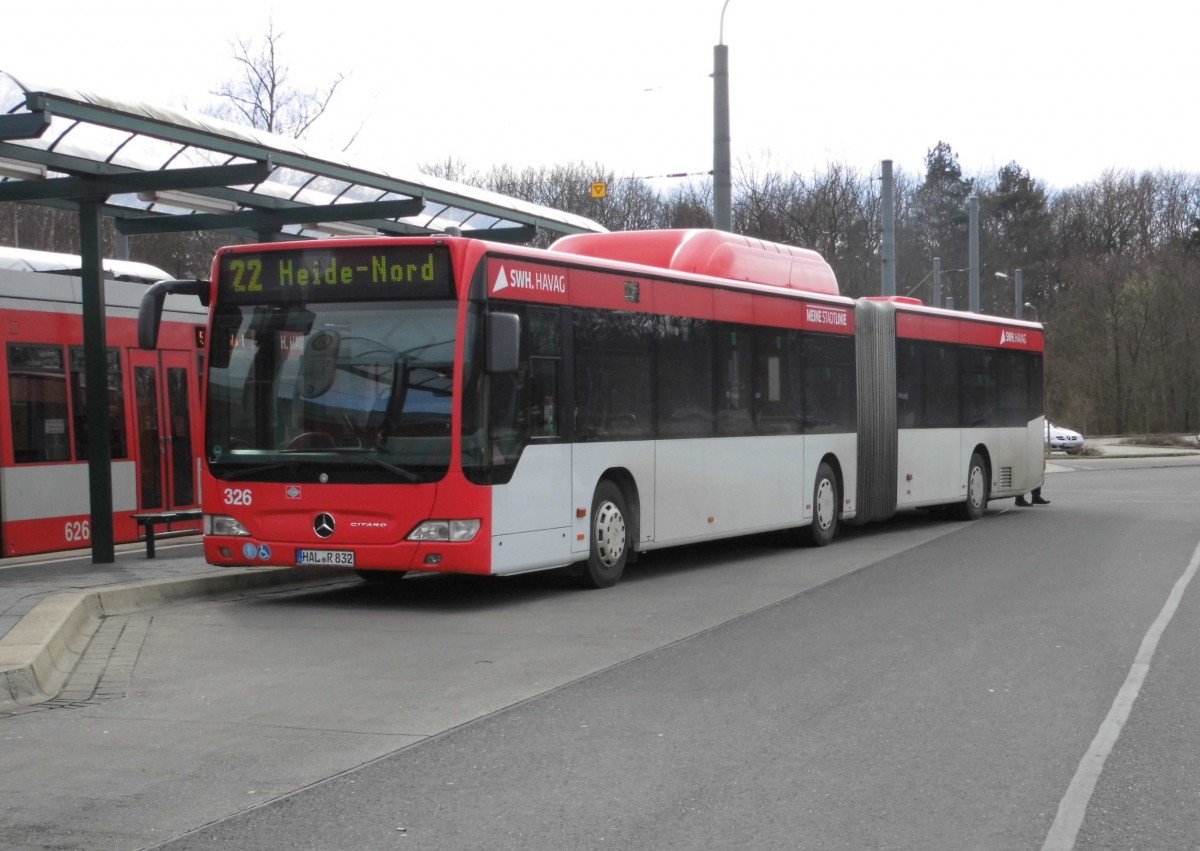 MB Citaro Facelift G HAVAG Wg.326 auf Linie 22 in Halle, Kröllwitz am 2.4.15
