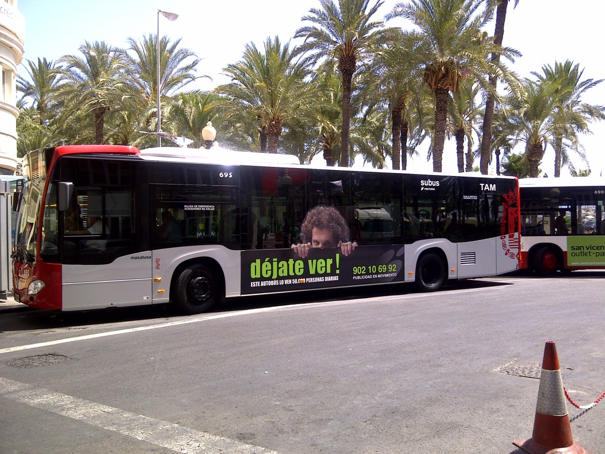 MB O 530 (Citaro C2), Wagen 695, Firma Masatusa, Haltestelle Rambla-San Fernando, Alicante, 22.08.2013