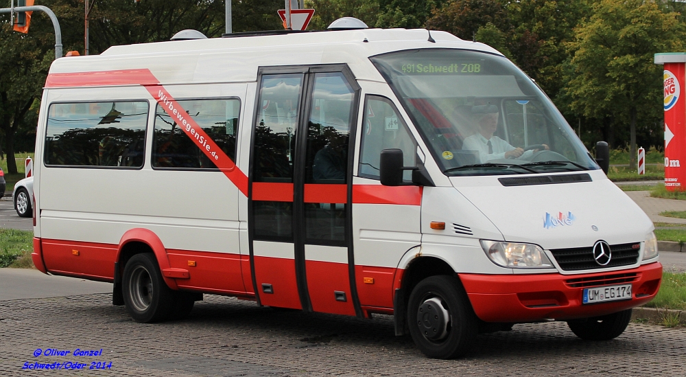 Mercedes-Benz 413 CDI Sprinter, Wagennummer 174, der Uckermärkischen Verkehrsgesellschaft mbH, 2014 in Schwedt/Oder.