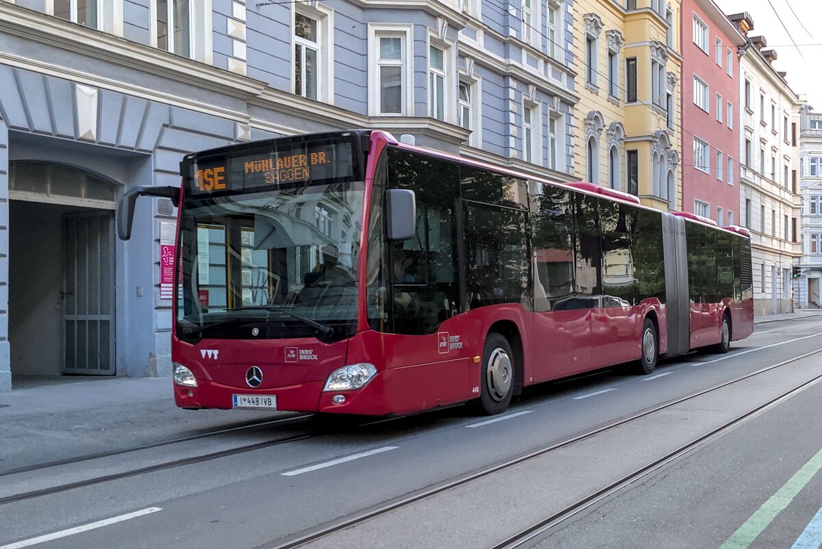 Mercedes-Benz Citaro 2. Generation der Innsbrucker Verkehrsbetriebe (Bus Nr. 448) als Schienenersatzverkehr f�r die Stra�enbahnlinie 1 in Innsbruck, Andreas-Hofer-Stra�e. Aufgenommen 29.8.2025.