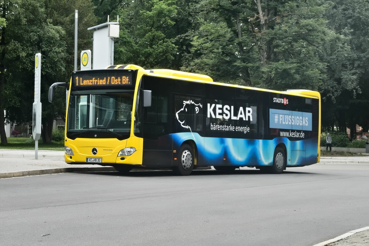 Mercedes-Benz Citaro 2. Generation (KE-HB 30) als Stadtbus Kempten, Linie 1 an der Haltestelle Kempten Zentrale Umsteigestelle ZUM. Aufgenommen 9.6.2022.