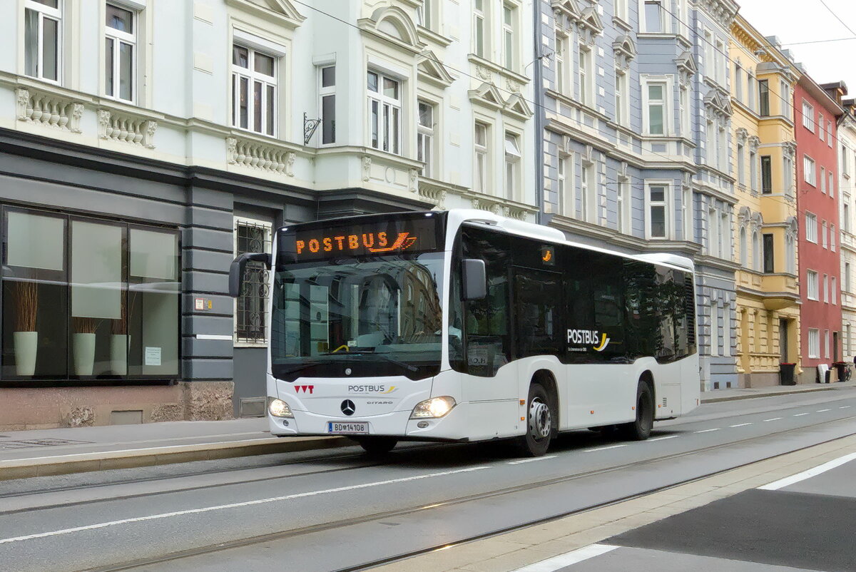 Mercedes-Benz Citaro 2. Generation von Postbus (BD-14108) in Innsbruck, Andreas-Hofer-Straße. Aufgenommen 28.9.2021.