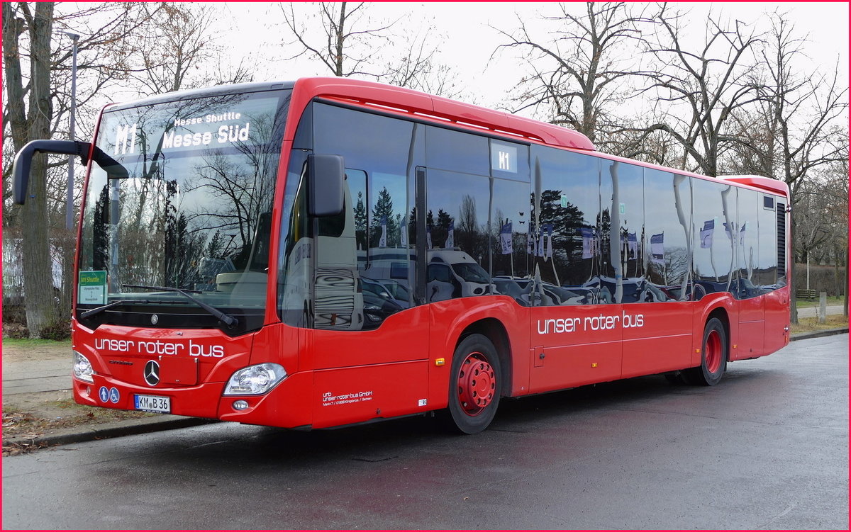 Mercedes -Benz Citaro C2 von urb -unser roter Bus GmbH, als Messe Shuttle zur (IGW) Grüne Woche in Berlin -Olympiastadion, Januar 2020.