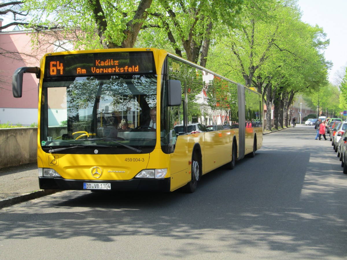 Mercedes - Benz Citaro der DVB ( Wagen Nr. 459 004 - 3 ) als Linie 64 an der Endhaltestelle Hülße - Gynasium . 12.04.2014