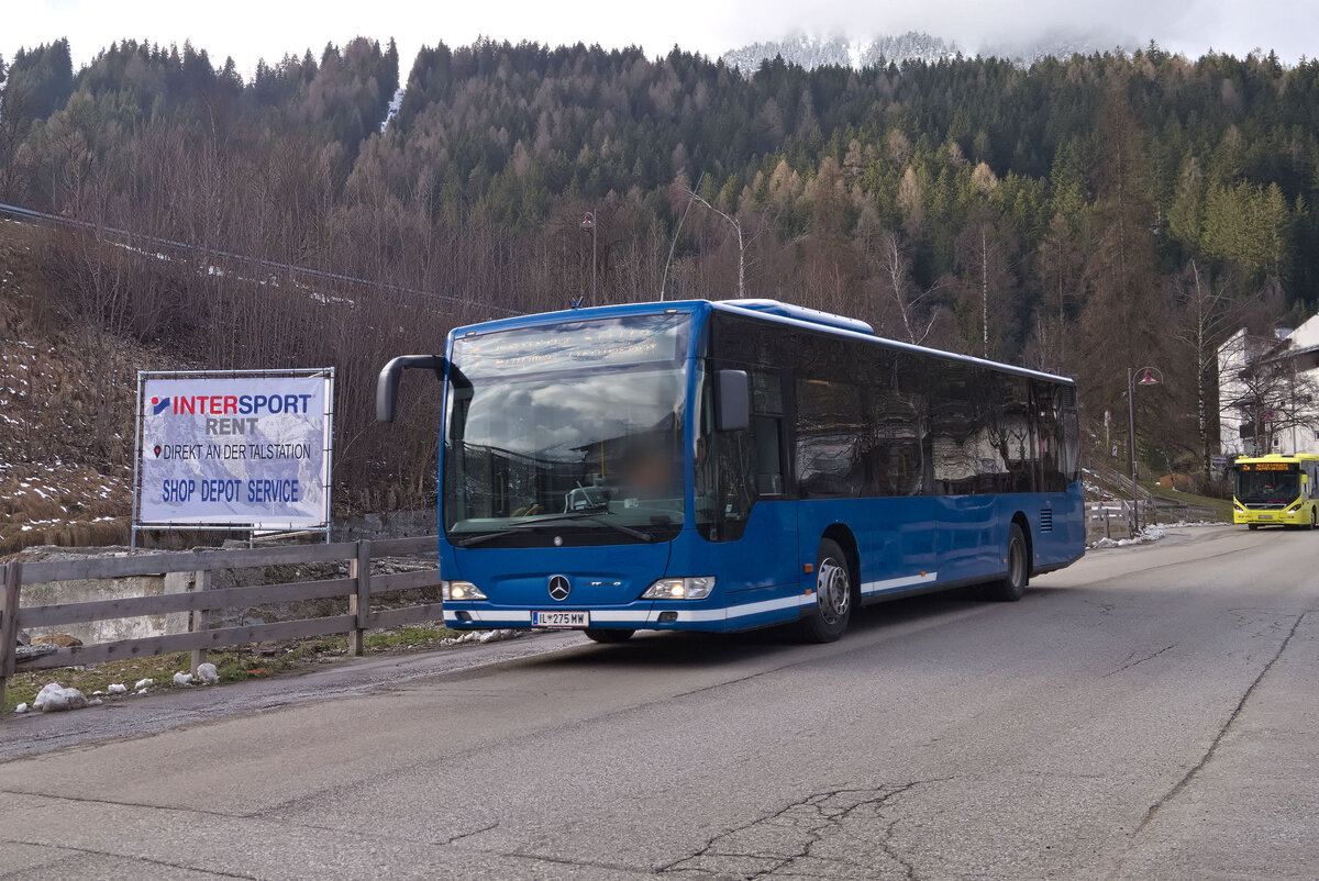 Mercedes-Benz Citaro Facelift (IL-275MW) als Skibus Schlick Linie 1 in Fulpmes, Fachschulstraße. Aufenommen 7.3.2024.