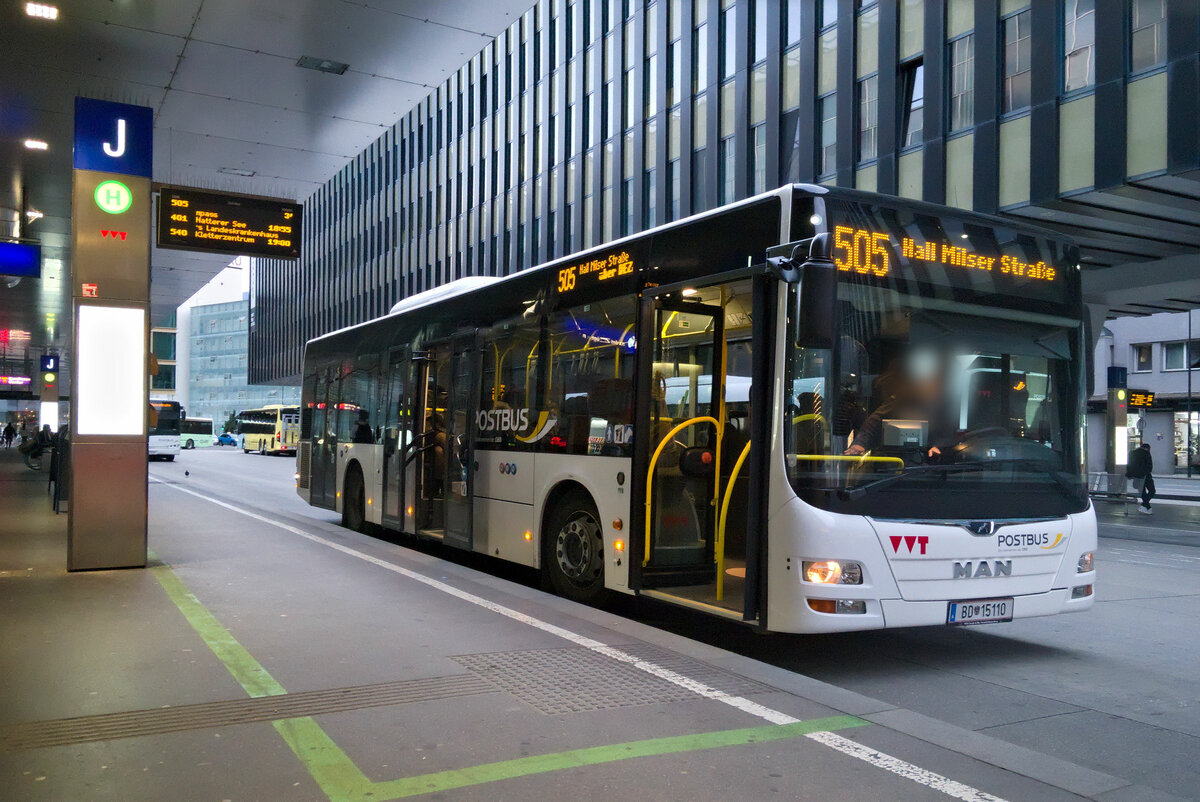 Mercedes-Benz Citaro Facelift von Postbus (BD-15110) als Linie 505 am Busbhf. Innsbruck. Aufgenommen 4.10.2023.