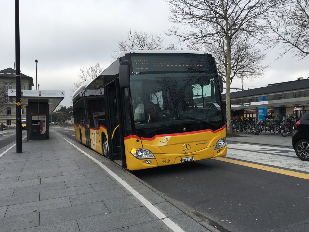 Mercedes-Benz Citaro II LE Ü von CarPostal Suisse SA, Région Ouest am 28. Januar 2018 in Yverdon-les-Bains. 