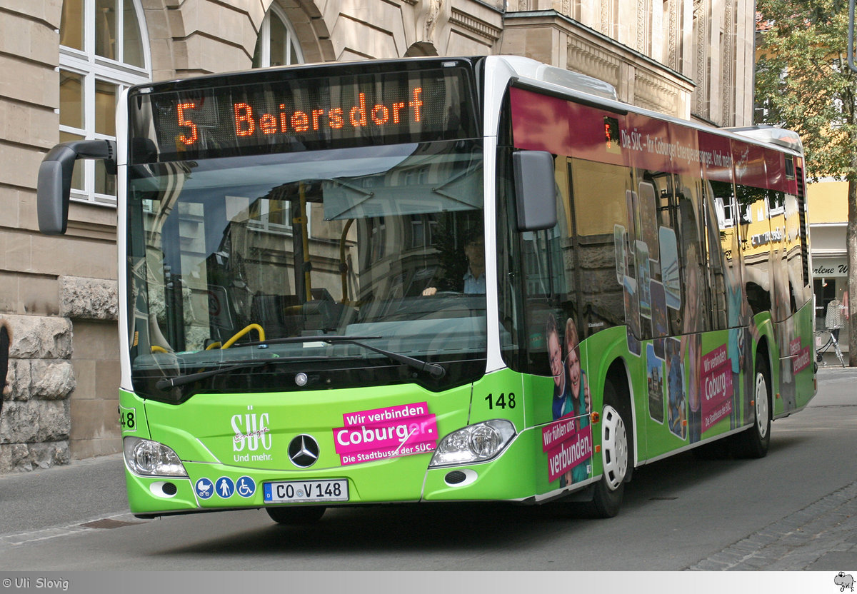 Mercedes Benz Citaro  Städtische Werke Überland Werke Coburg (SÜC) Bus und Aquaria GmbH  mit Eigenwerbung. Aufgenommen am 10. Oktober 2016.