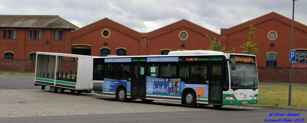 Mercedes-Benz O 530 Citaro Ü, Wagennummer 162, der Barnimer Busgesellschaft mbH, 2015 am ZOB in Eberswalde.