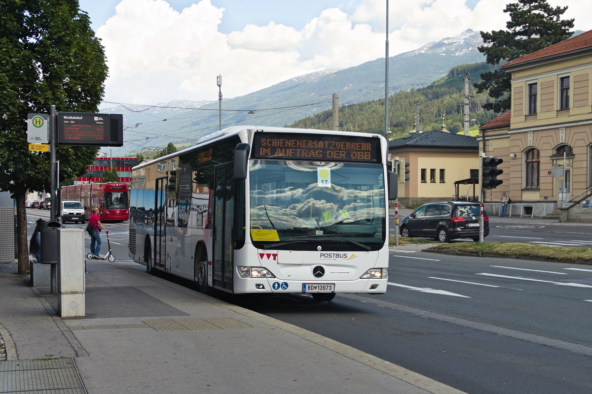 Mercedes-Benz O 530 II (Citaro Facelift) von Postbus (BD-13973) als Schienenersatzverkehr für die Karwendelbahn an der Haltestelle Westbahnhof in Innsbruck. Aufgenommen 2.6.2020.