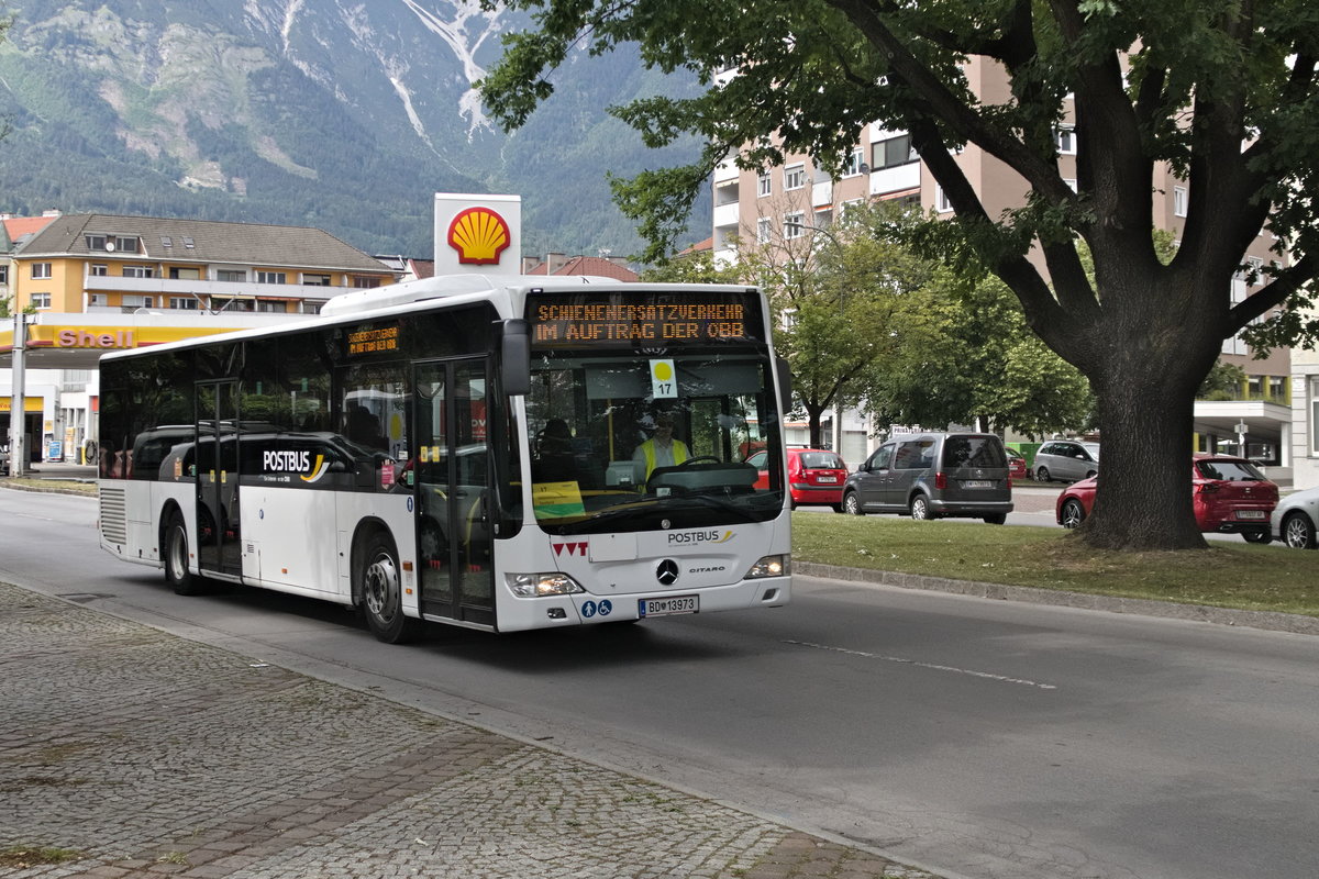 Mercedes-Benz O 530 II (Citaro Facelift) von Postbus (BD-13973) als Schienenersatzverkehr für die Karwendelbahn in der Anton-Eder-Straße in Innsbruck. Aufgenommen 3.6.2020.