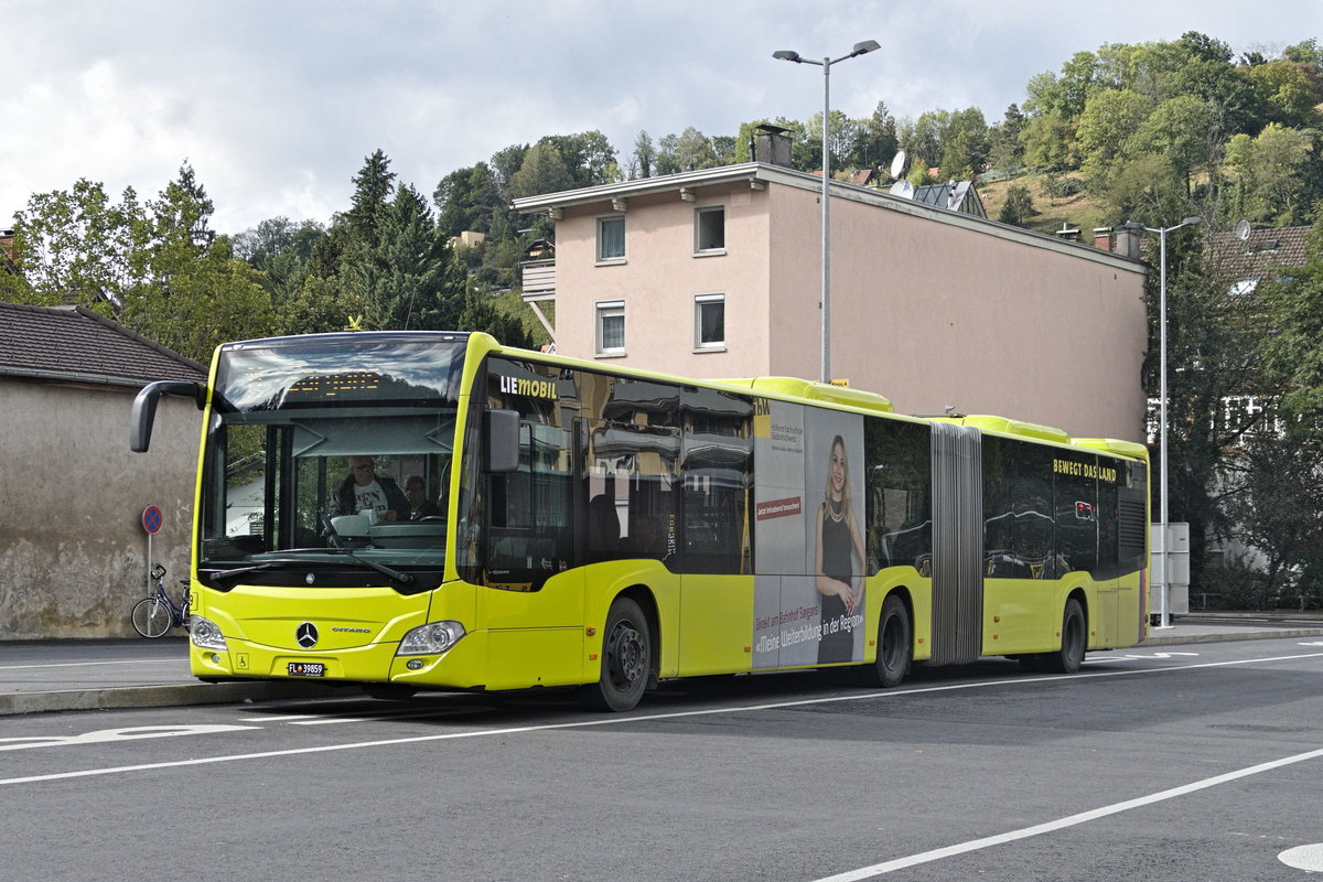Mercedes-Benz O 530 III (Citaro 2. Generation) von LIEmobil, FL-39859, als Linie 11 nach Sargans in Feldkirch Bahnhof. Aufgenommen 7.10.2019.