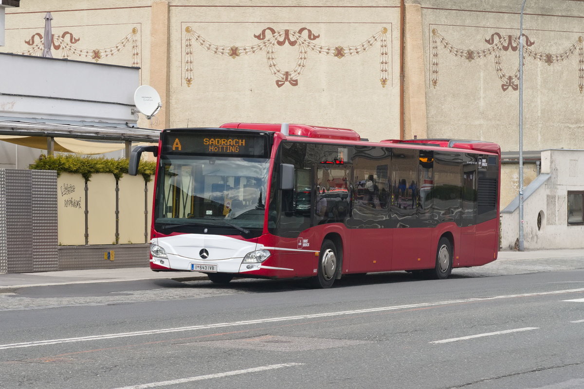 Mercedes-Benz O 530 III (Citaro 2. Generation) der Innsbrucker Verkehrsbetriebe (Bus Nr. 643) als Linie A an der Haltstelle Mühlauer Brücke in Innsbruck. Aufgenommen 21.4.2021.