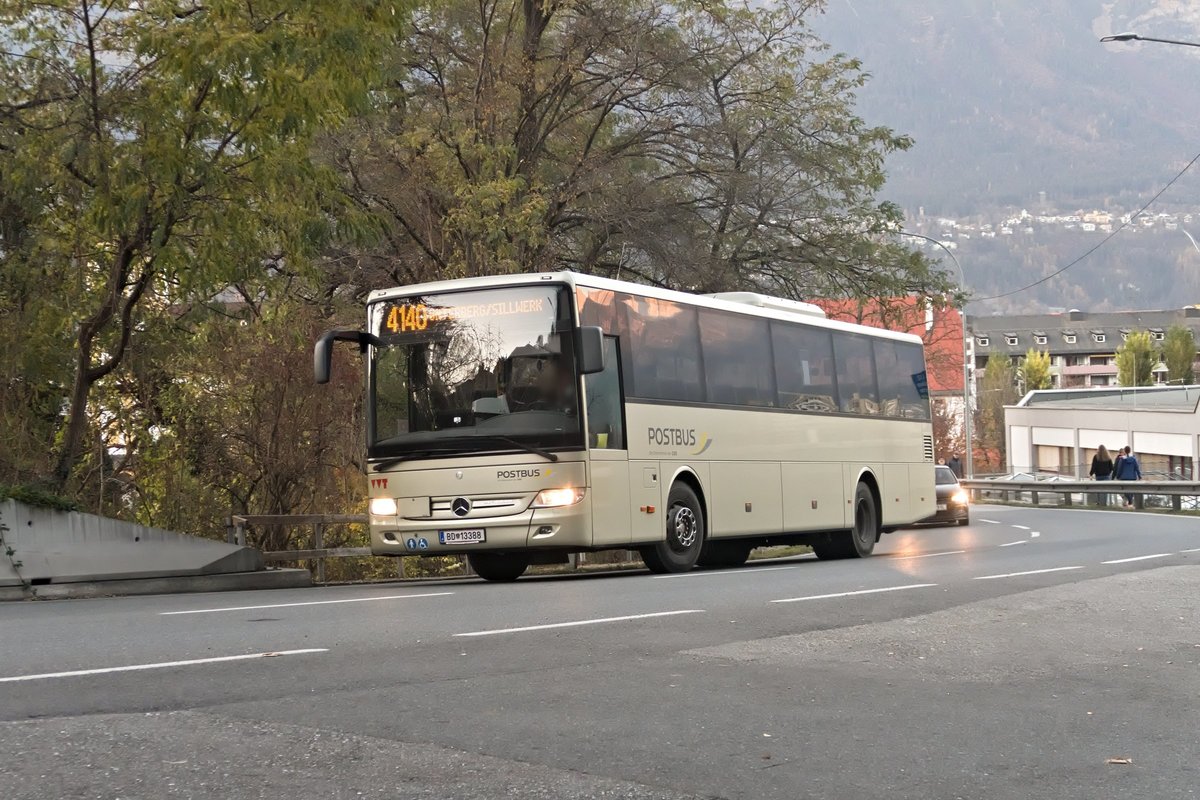 Mercedes-Benz O 550 (Integro) von Postbus (BD-13388) als Linie 4140 in Innsbruck, Brennerstraße. Aufgenommen 11.11.2020.