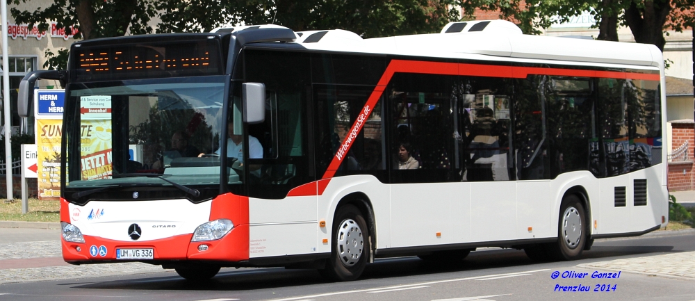 Mercedes-Benz O530 C2 Citaro LE-Ü, Wagennummer 336, der Uckermärkischen Verkehrsgesellschaft mbH, 2014 in Prenzlau.