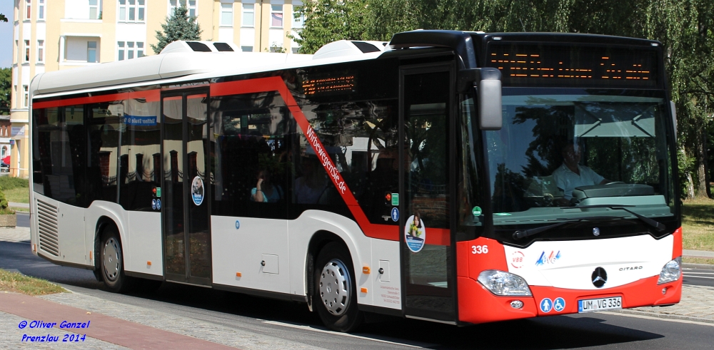 Mercedes-Benz O530 C2 Citaro LE-Ü, Wagennummer 336, der Uckermärkischen Verkehrsgesellschaft mbH, 2014 in Prenzlau.