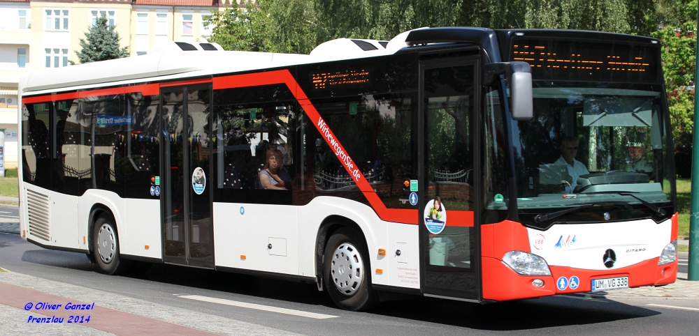 Mercedes-Benz O530 C2 Citaro LE-Ü, Wagennummer 338, der Uckermärkischen Verkehrsgesellschaft mbH, 2014 in Prenzlau.