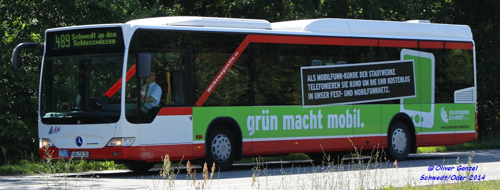 Mercedes-Benz O530 Citaro LE-Ü, Wagennummer 55, der Uckermärkischen Verkehrsgesellschaft mbH, 2014 beim PCK in Schwedt/Oder.