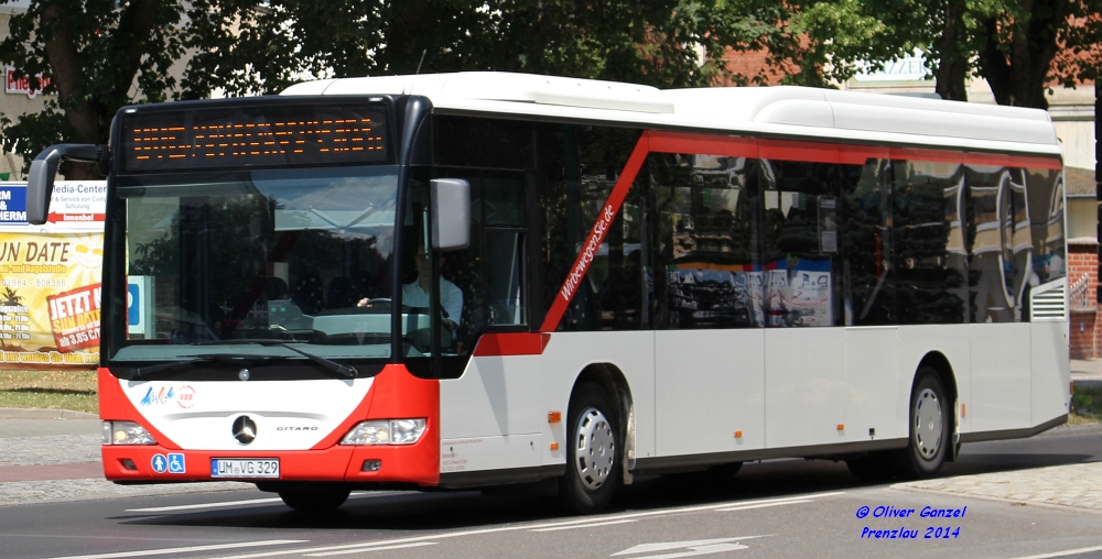 Mercedes-Benz O530 Citaro LE-Ü, Wagennummer 329, der Uckermärkischen Verkehrsgesellschaft mbH, 2014 in Prenzlau.