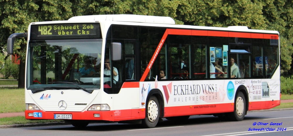 Mercedes-Benz O530 I Citaro, Wagennummer 117, der Uckermärkischen Verkehrsgesellschaft mbH, 2014 in Schwedt/Oder.