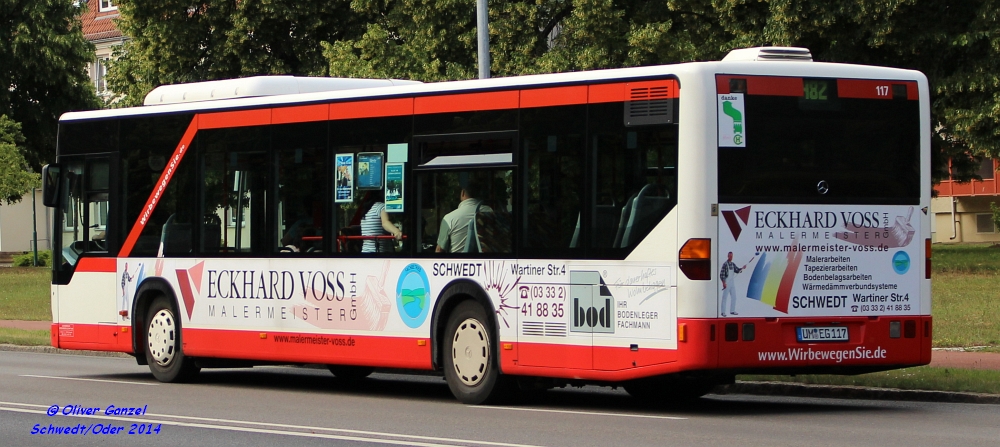 Mercedes-Benz O530 I Citaro, Wagennummer 117, der Uckermärkischen Verkehrsgesellschaft mbH, 2014 in Schwedt/Oder.