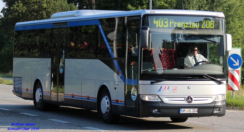 Mercedes-Benz O550 II Integro, Wagennummer 324, der Uckermärkischen Verkehrsgesellschaft mbH, 2014 beim PCK in Schwedt/Oder.