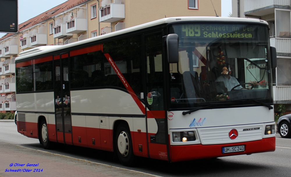 Mercedes-Benz O550 Integro, Wagennummer 240, der Uckermärkischen Verkehrsgesellschaft mbH, 2014 in Schwedt/Oder.