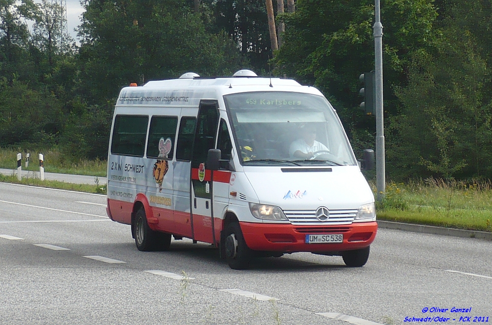Mercedes-Benz Sprinter 413 CDI, Wagennummer 538, der Uckermärkischen Verkehrsgesellschaft mbH, 2011 beim PCK Schwedt/Oder.