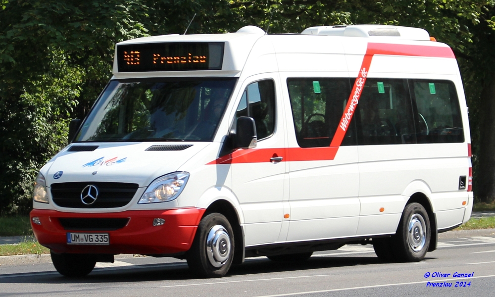 Mercedes-Benz Sprinter City 35, Wagennummer 335, der Uckermärkischen Verkehrsgesellschaft mbH, 2014 in Prenzlau.