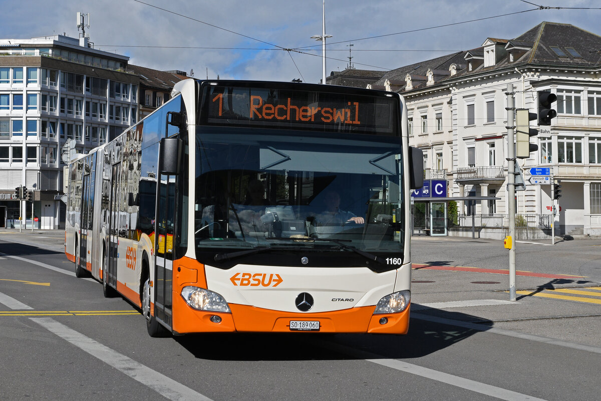 Mercedes Citaro 1160, auf der Linie 1, fährt am 15.09.2025 zur Haltestelle beim Bahnhof Solothurn.