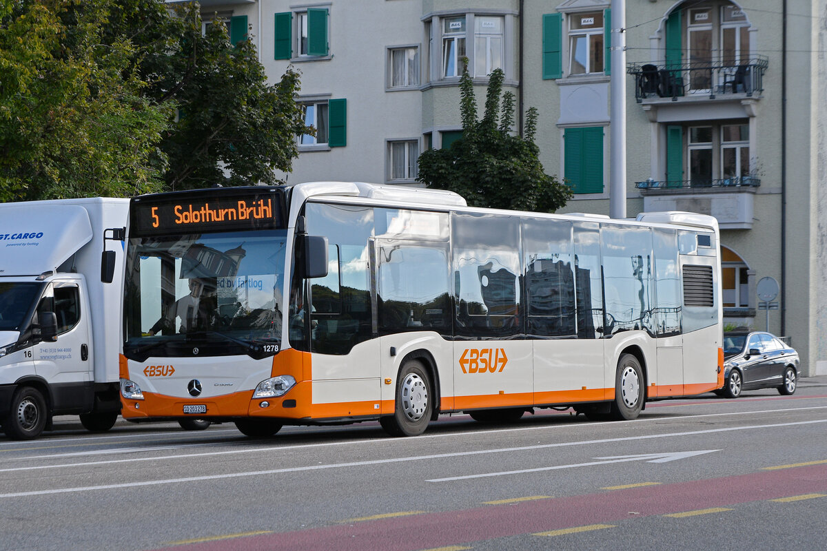 Mercedes Citaro 1278, auf der Linie 5, f�hrt am 15.09.2025 zur Haltestelle beim Bahnhof Solothurn.