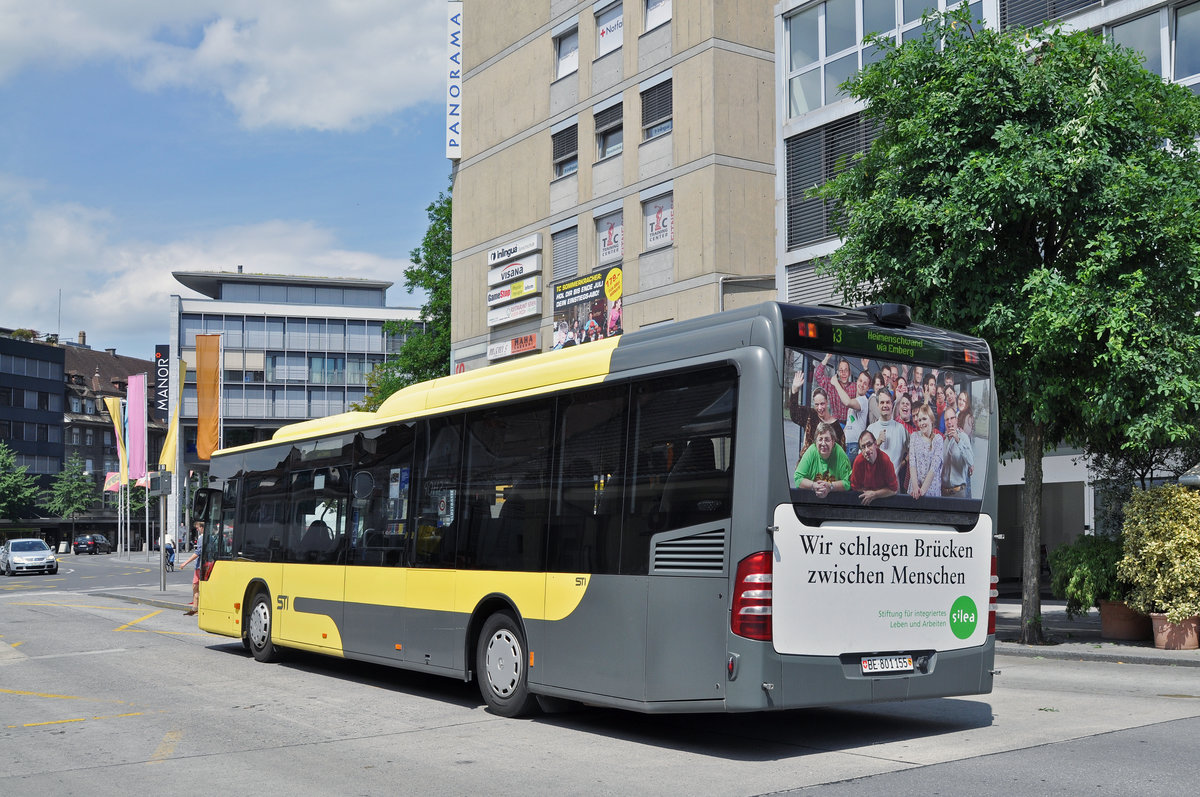 Mercedes Citaro 155, auf der Linie 43, bedient die Haltestelle beim Bahnhof Thun. Die Aufnahme stammt vom 28.07.2016.
